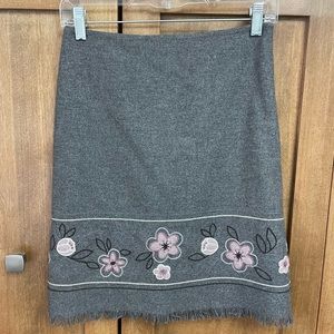 Loft Wool Blend Embroidered Skirt